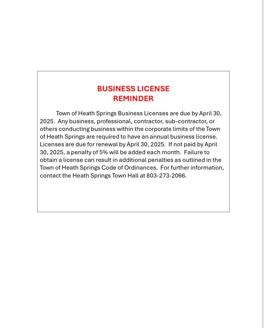 Business Renewal Reminder